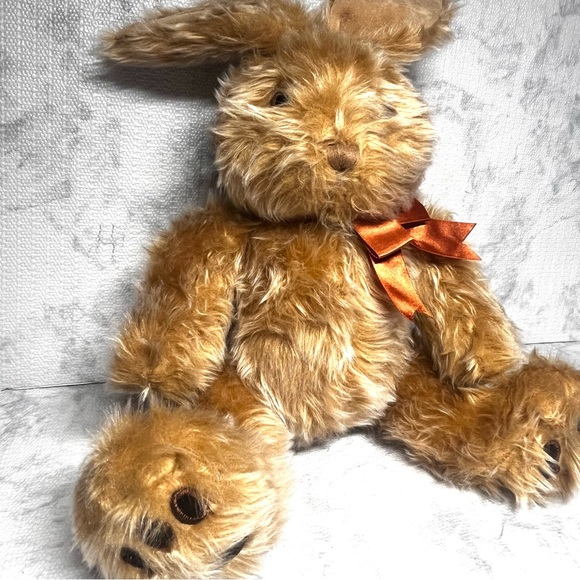Furry Brown Stuffed Bunny Plush. Approx 10" tall. - Picture 4 of 8